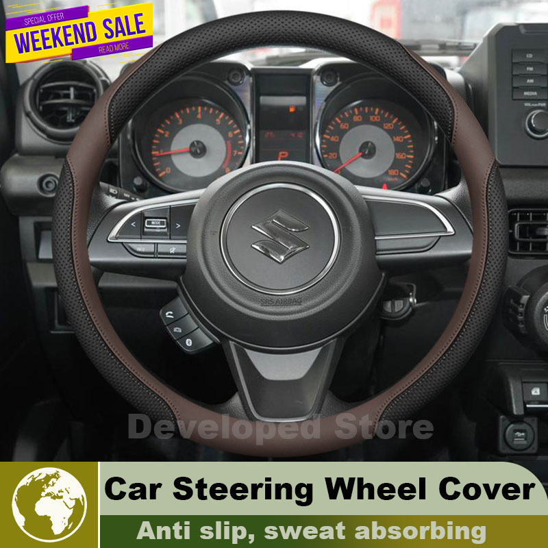 Car Steering Wheel Cover Anti Slip Breathable - غطاء عجلة قيادة السيارة من الجلد