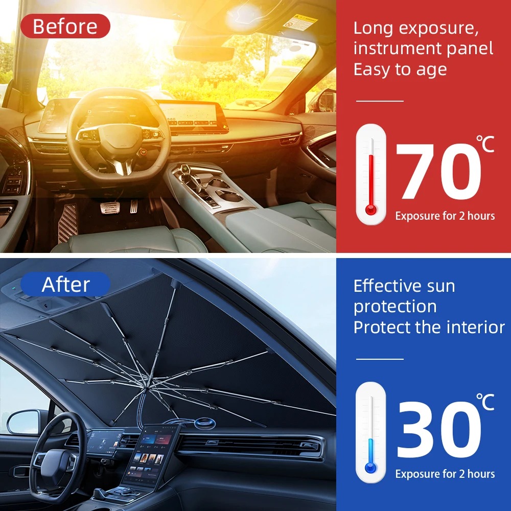 واقي أمامي للسيارة مضاد للأشعة - مراجعة Car Sunshade Windshield Umbrella Foldable وسعره