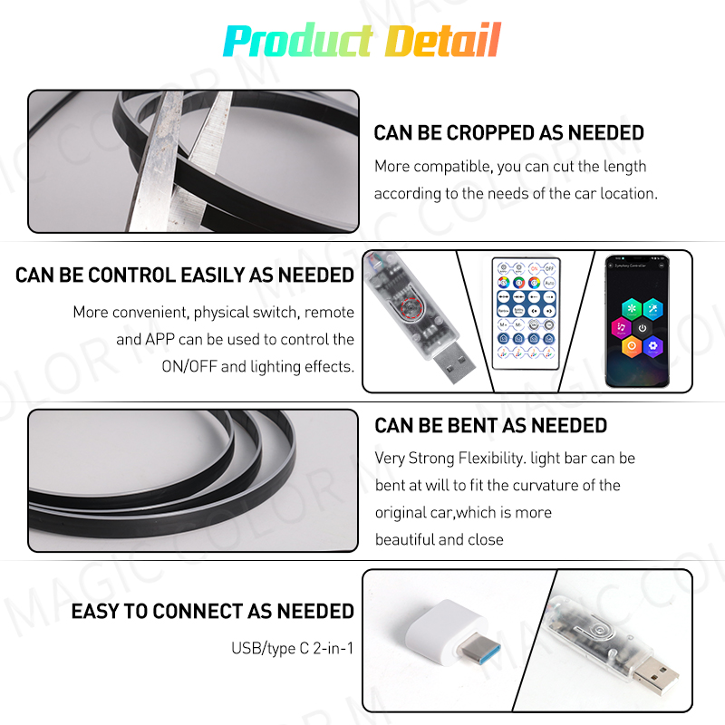 Vegetting 140 سنتيمتر أضواء ال - مراجعة Led Ambient Interior Car Lights App Control وسعره