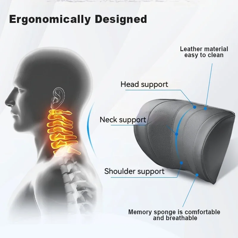 الجلود سيارة مسند الرأس بالمقع - مراجعة Memory Foam Car Neck Pillow Lumbar Support وسعره