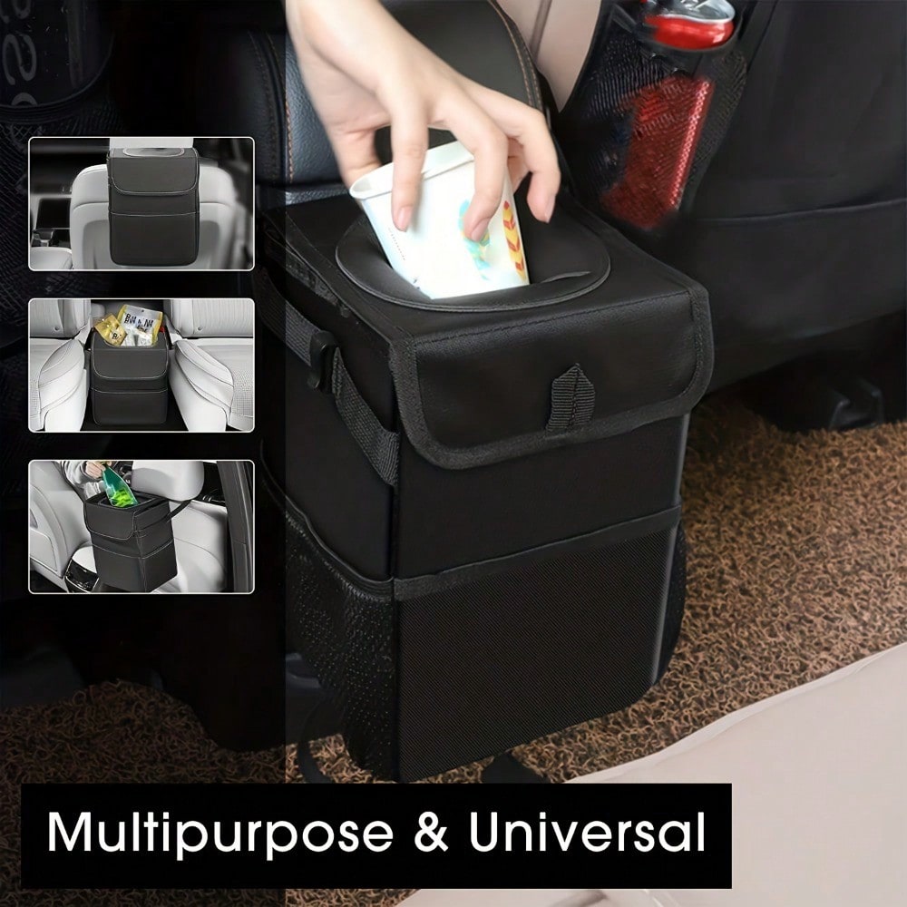 سلة مهملات السيارة المحمولة ال - مراجعة Waterproof Car Trash Can With Lid وسعره