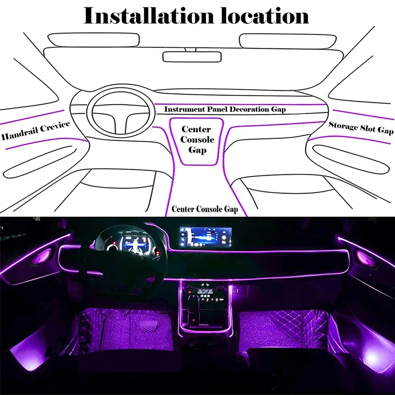 أضواء سلك EL مرنة مع التحكم في - مراجعة Led Ambient Interior Car Lights App Control وسعره