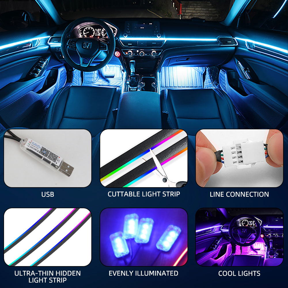 العالمي سيمفوني سيارة المحيطة  - مراجعة Led Ambient Interior Car Lights App Control وسعره